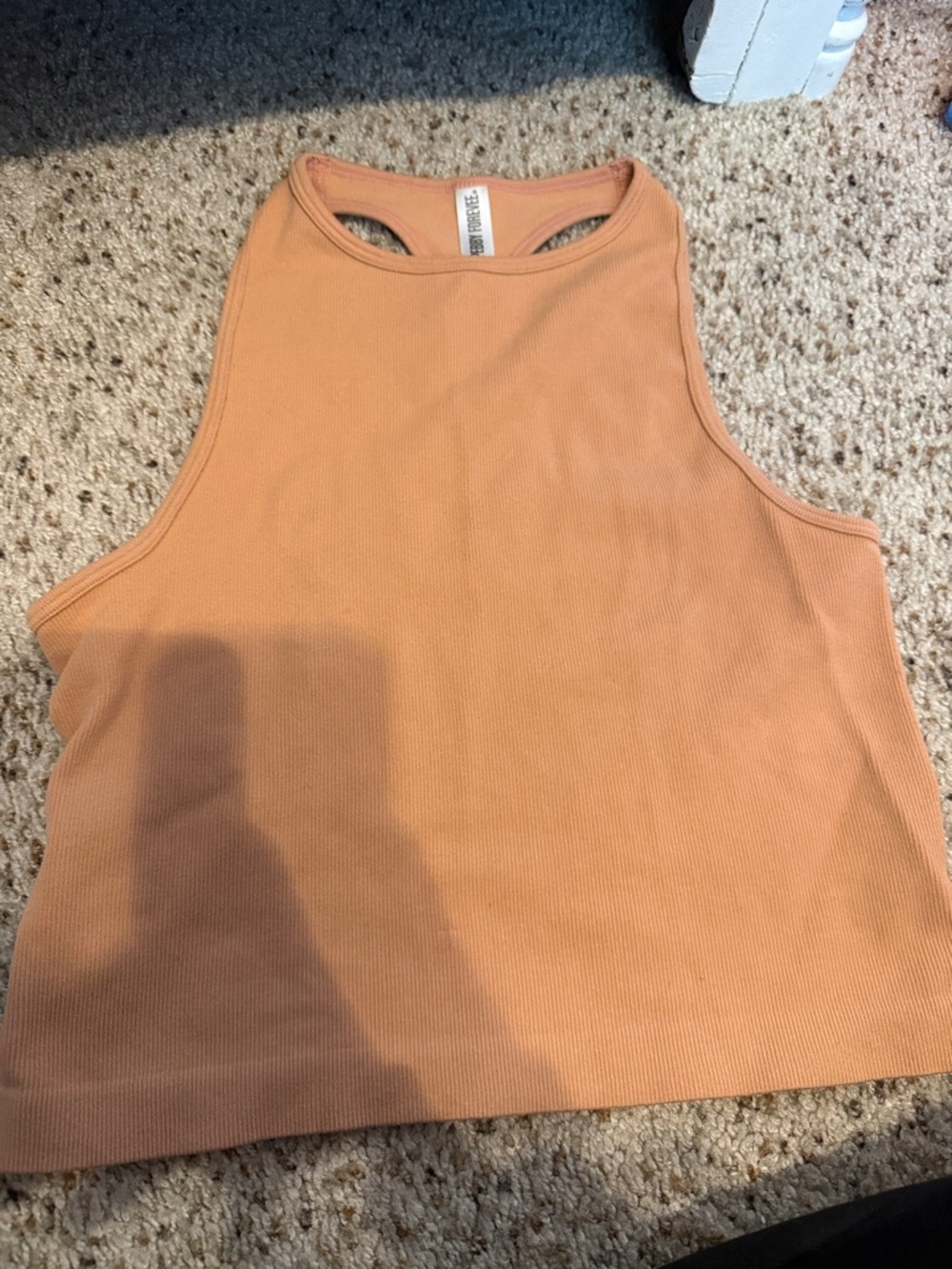 Ribbed High-Neck Crop Tank Bra in Peach